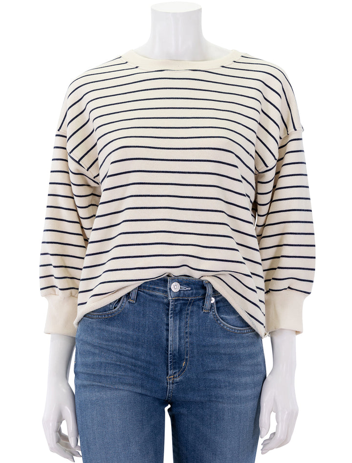 niall fleece pullover in navy and natural stripe
