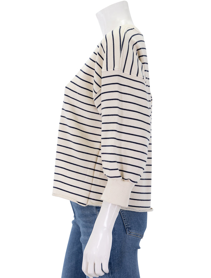 niall fleece pullover in navy and natural stripe