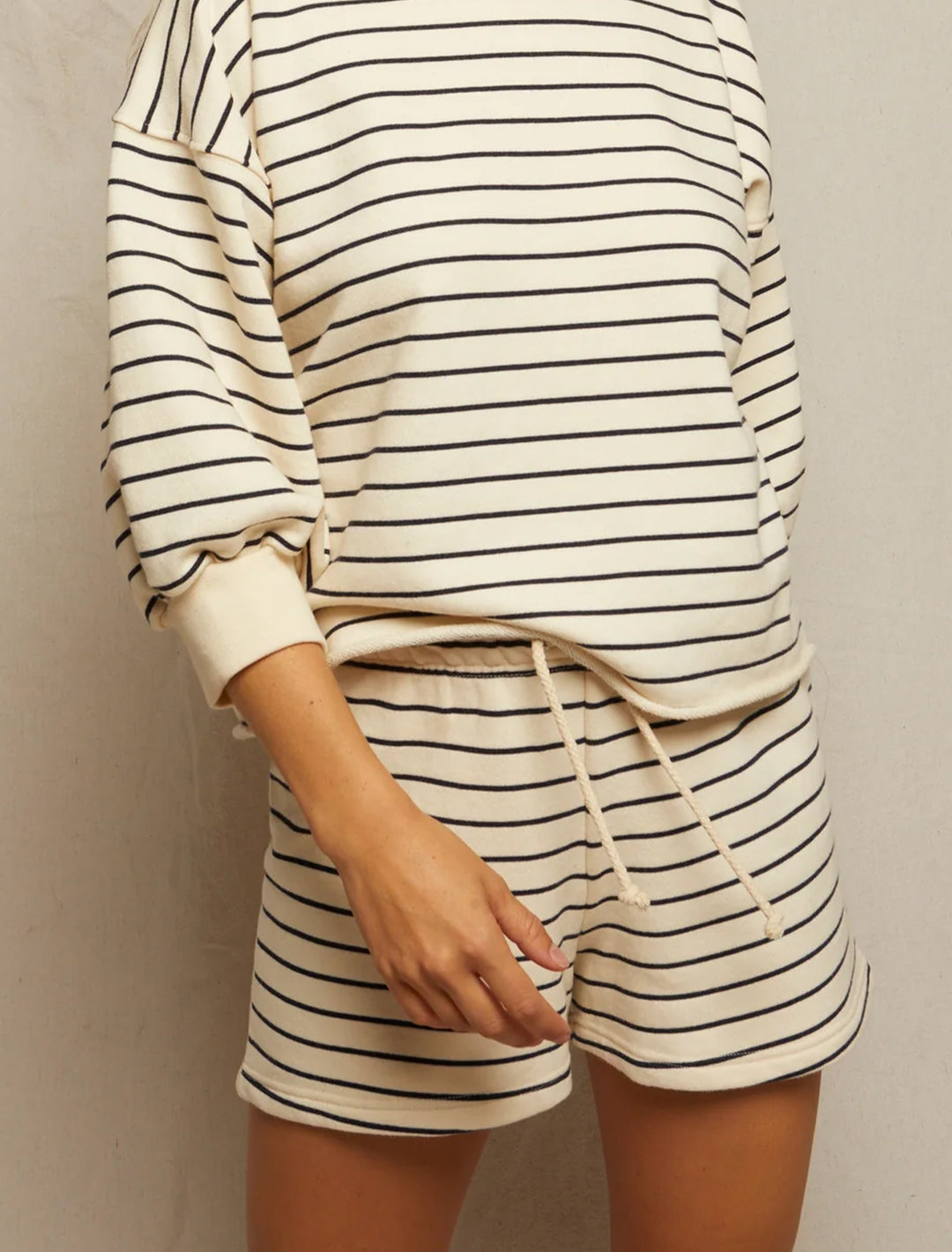 bennie stripe french terry short in navy and natural stripe