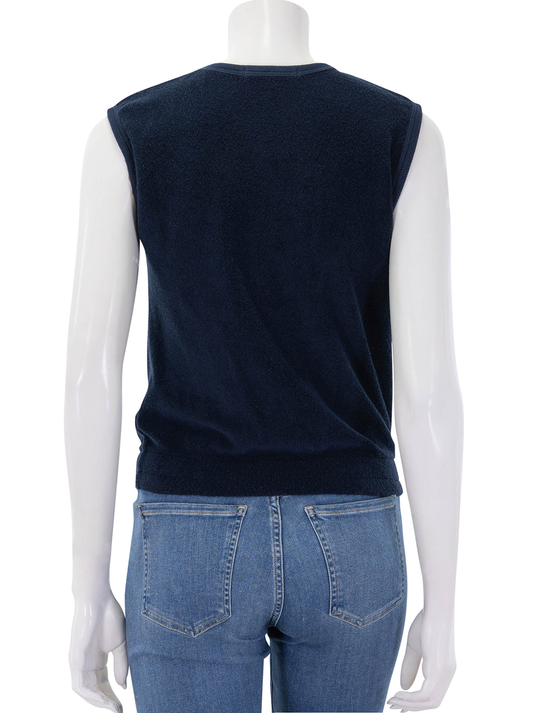 back view of ellie loop terry tank in navy