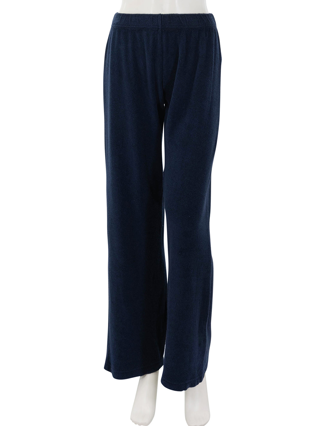 front view of katie loop terry pants in navy