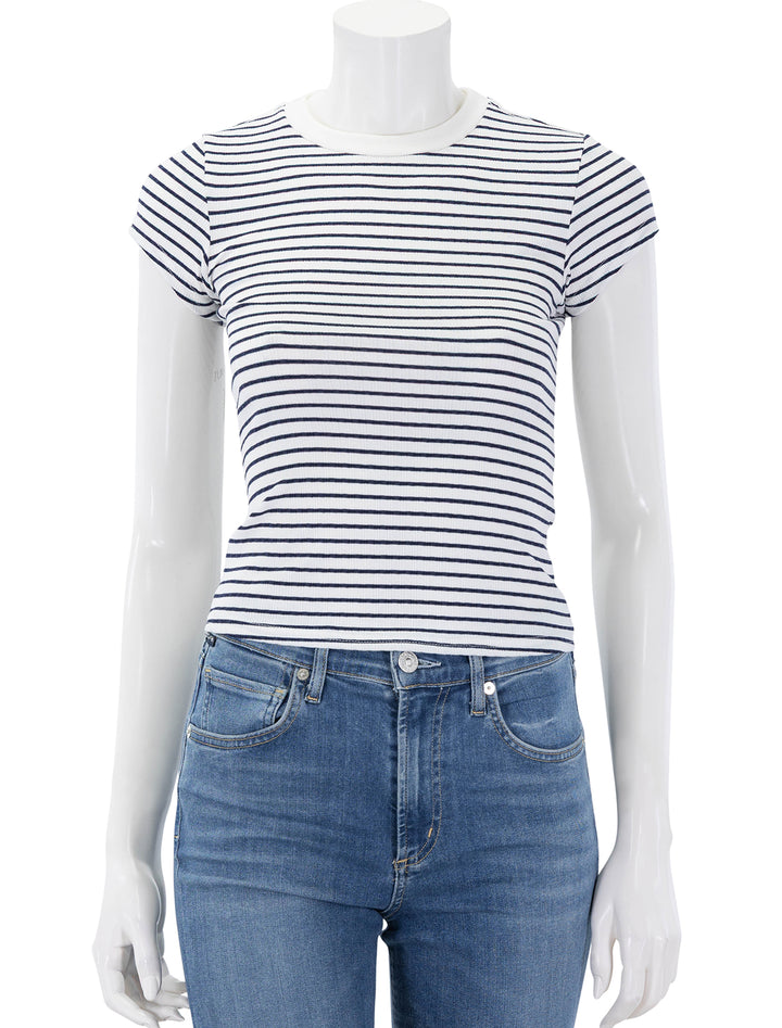 front view of jude tee in navy stripe