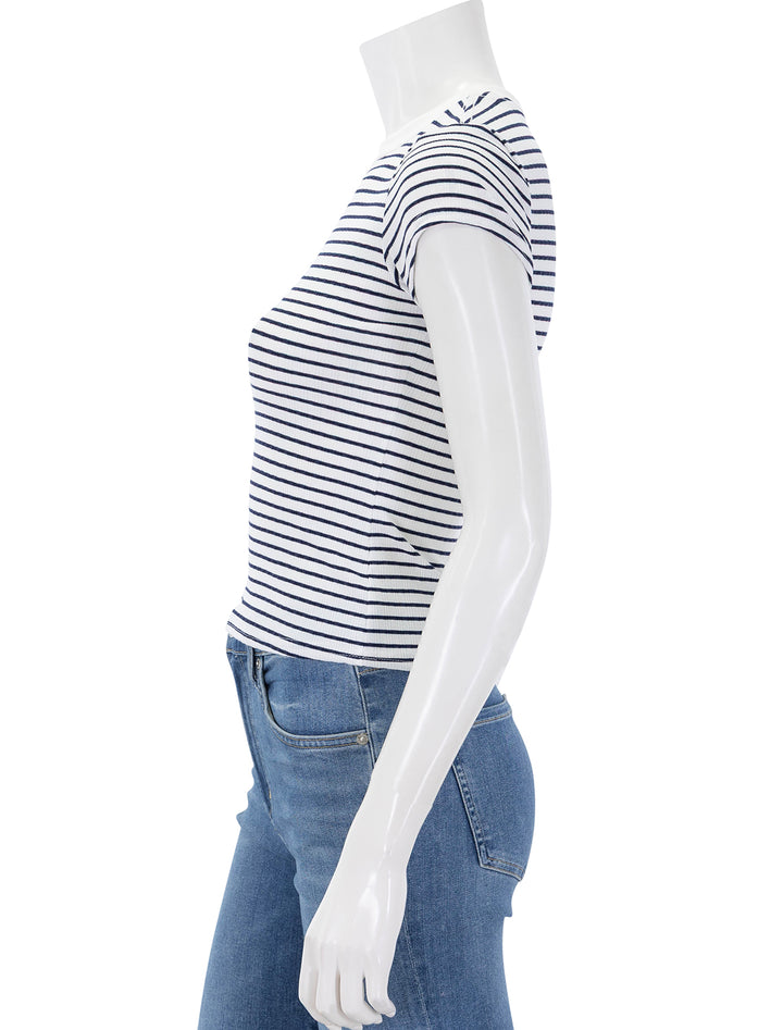 side view of jude tee in navy stripe
