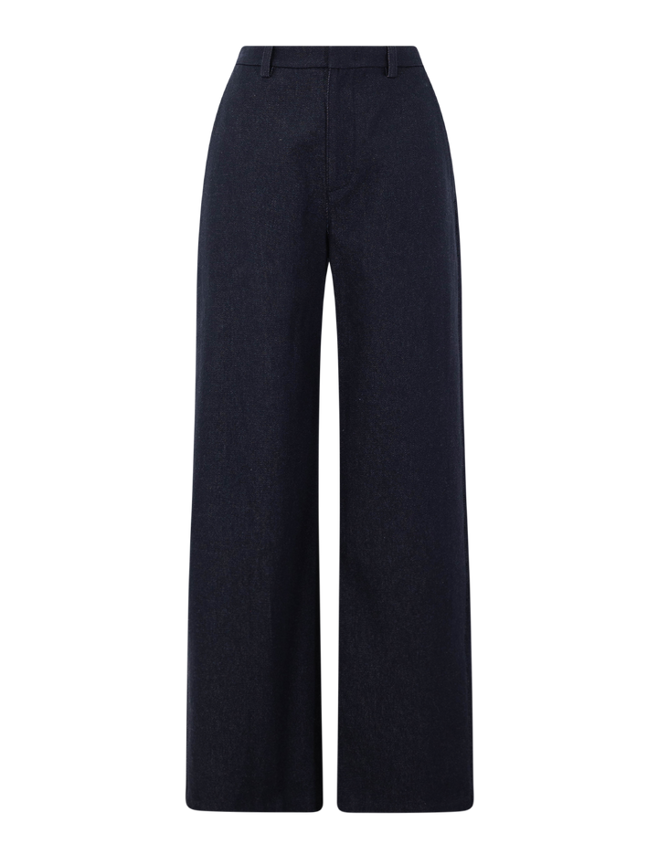 high waist cotton twill wide leg trouser in deep indigo