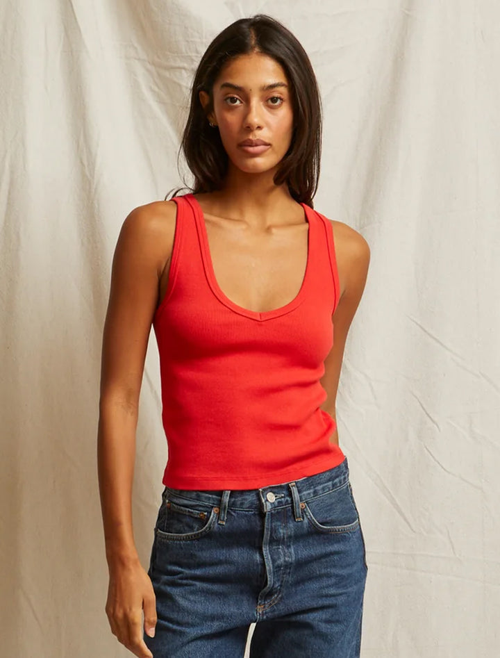 maria v neck tank in poppy red