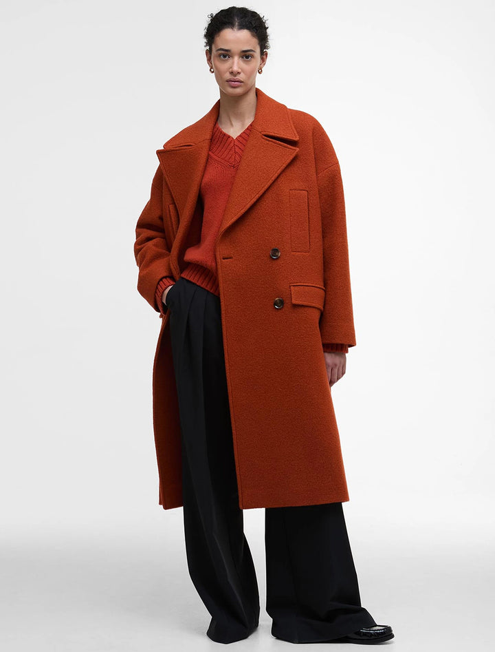 blyth double breasted coat in burnt orange