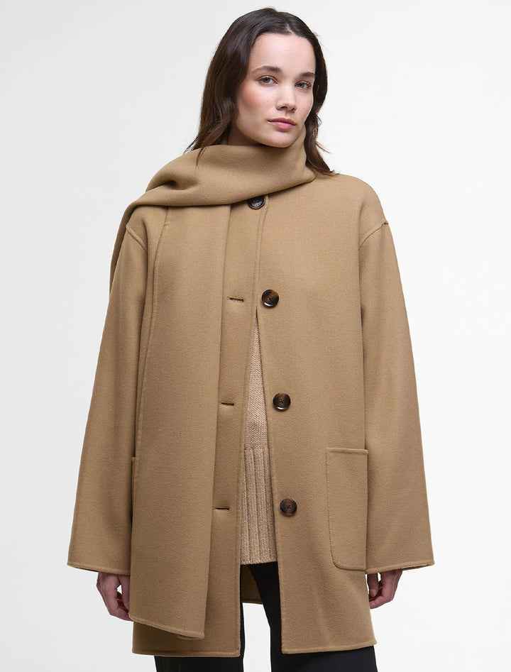 clementine double face wool scarf coat in camel