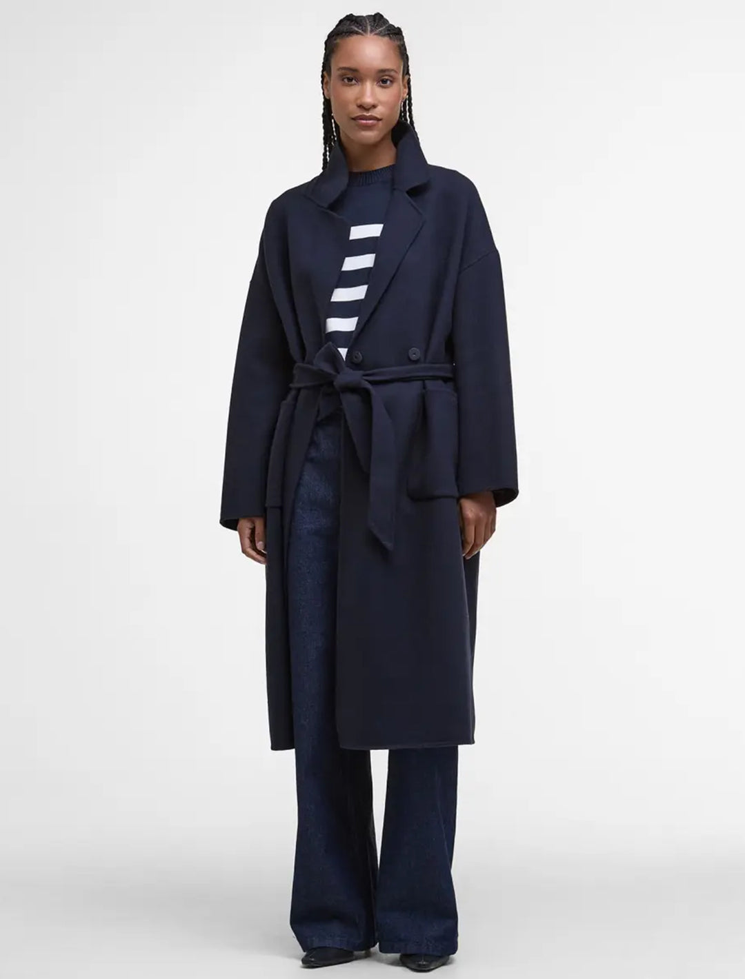 rachel wool wrap coat in navy