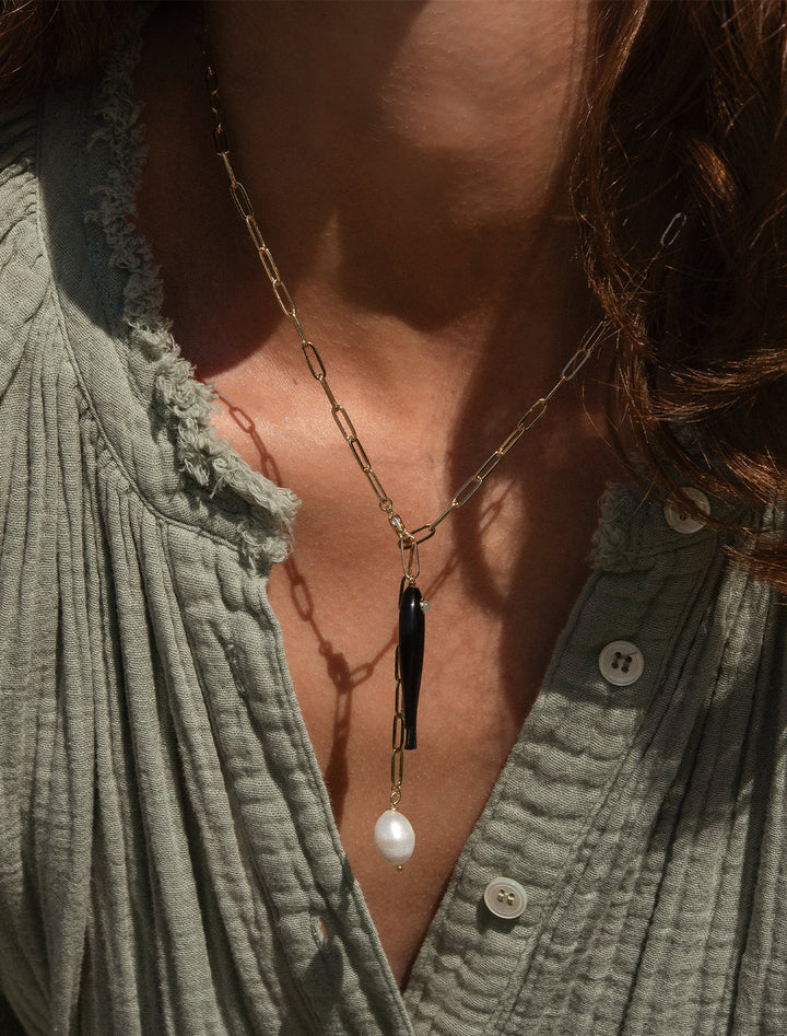 fortuna onyx lariat necklace