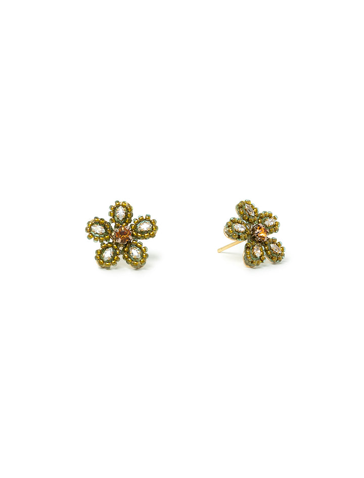 bejeweled flower earrings in moss