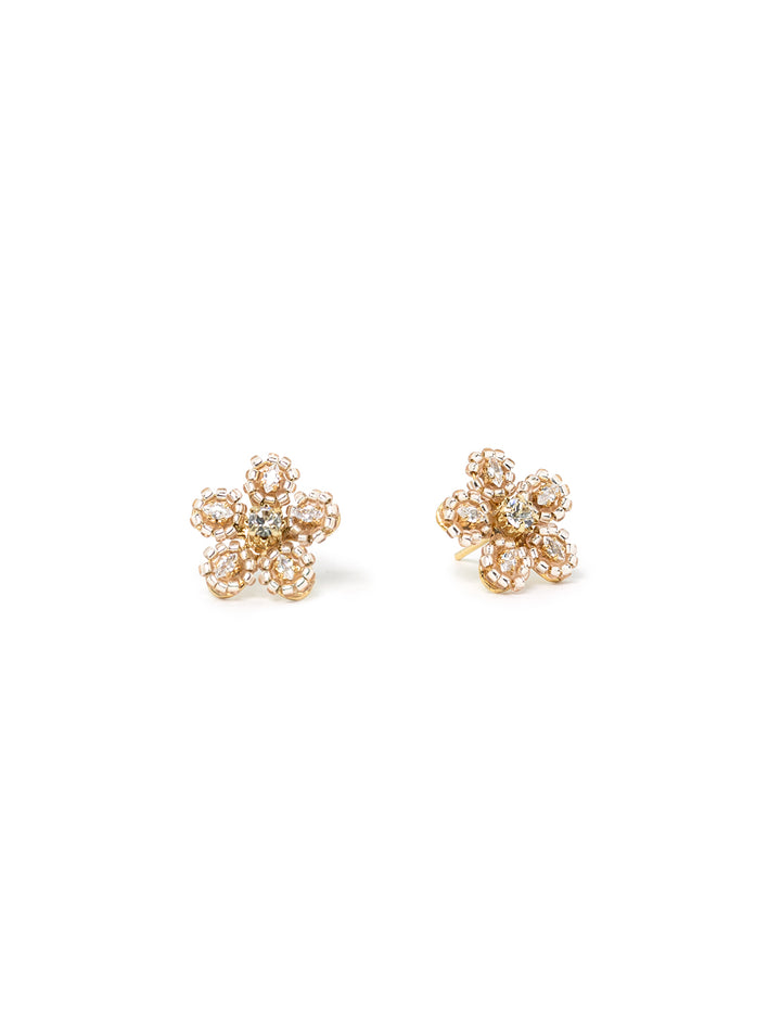 bejeweled flower earrings in white