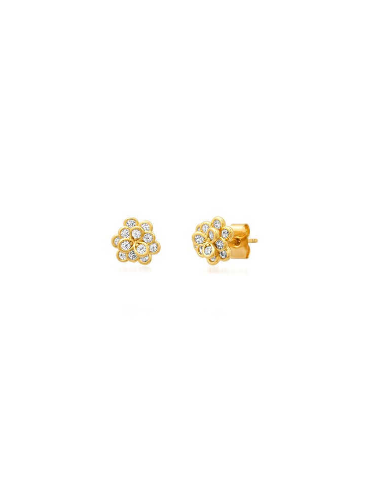 3D cz flower studs in gold