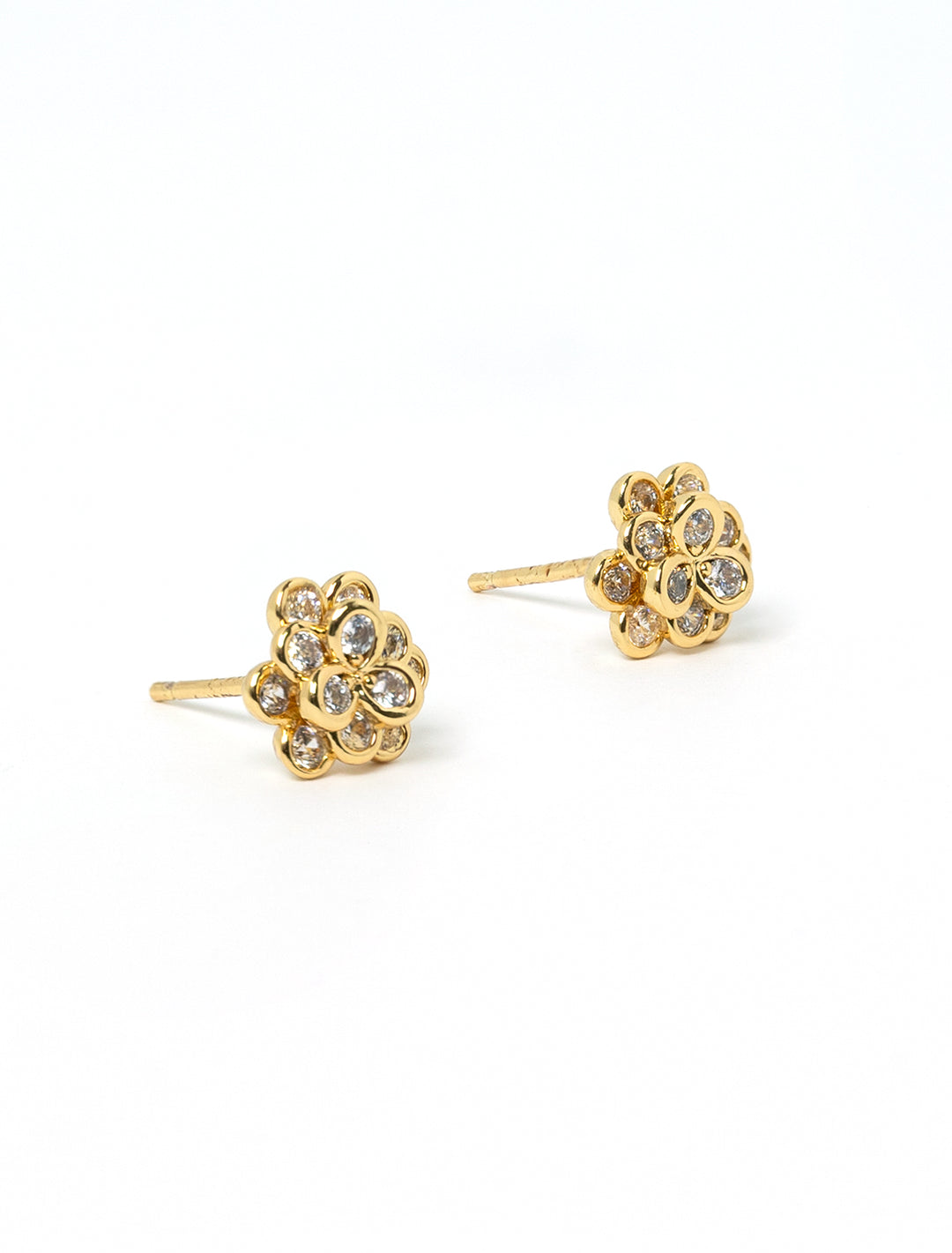 3D cz flower studs in gold