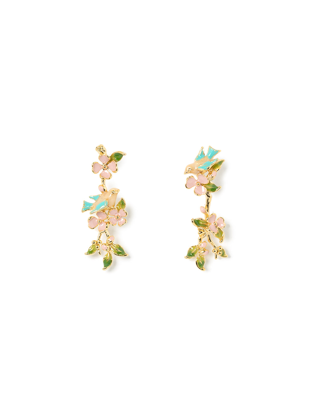 enamel birds and flowers dangle earrings