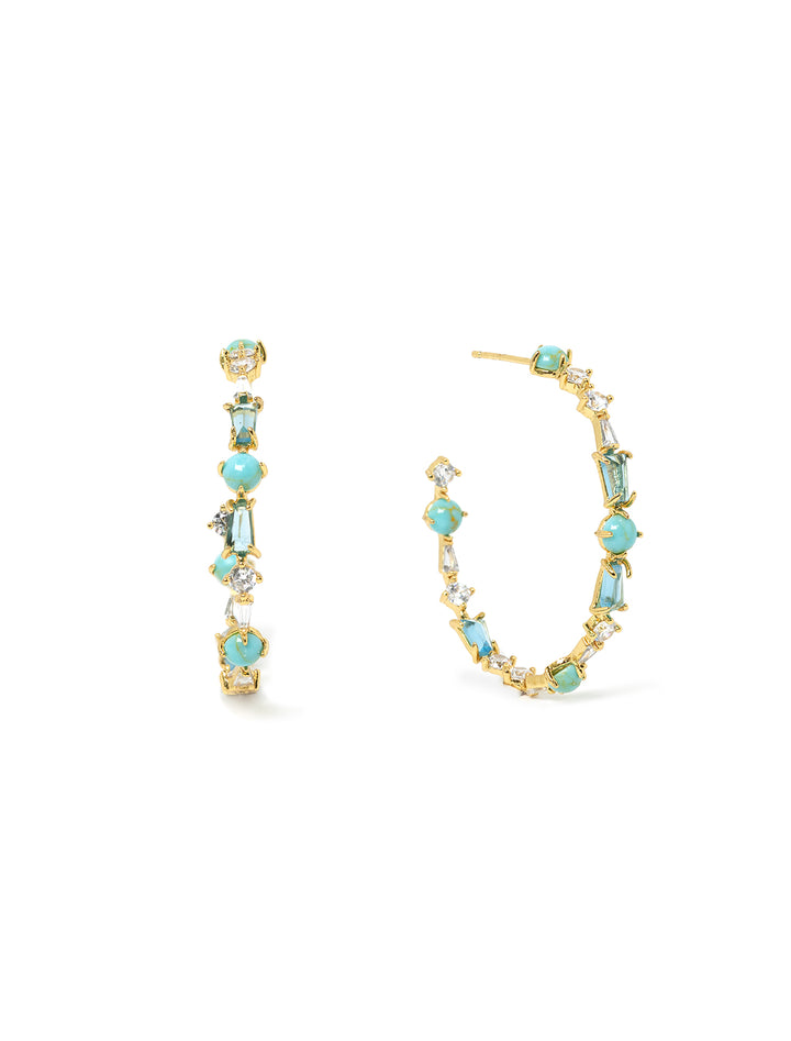 turquoise mixed stone hoops in gold