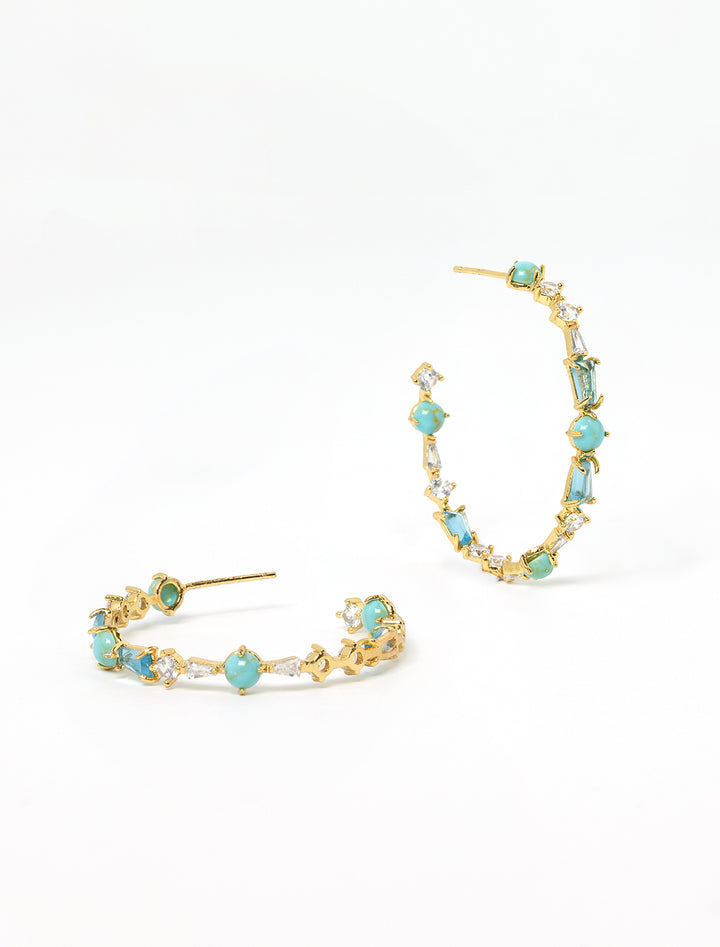 turquoise mixed stone hoops in gold (3)