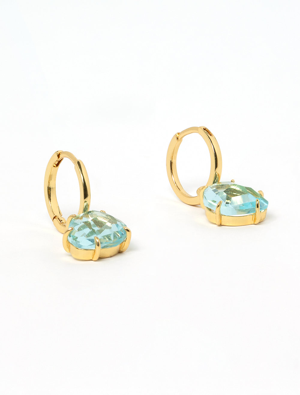 gold huggie with faceted aqua stone (2)