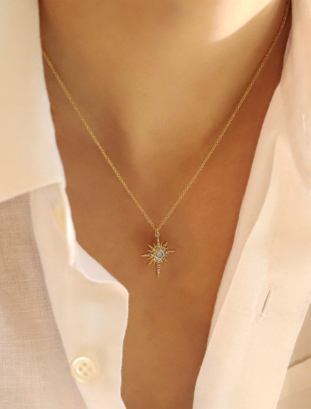 opal starburst necklace in gold