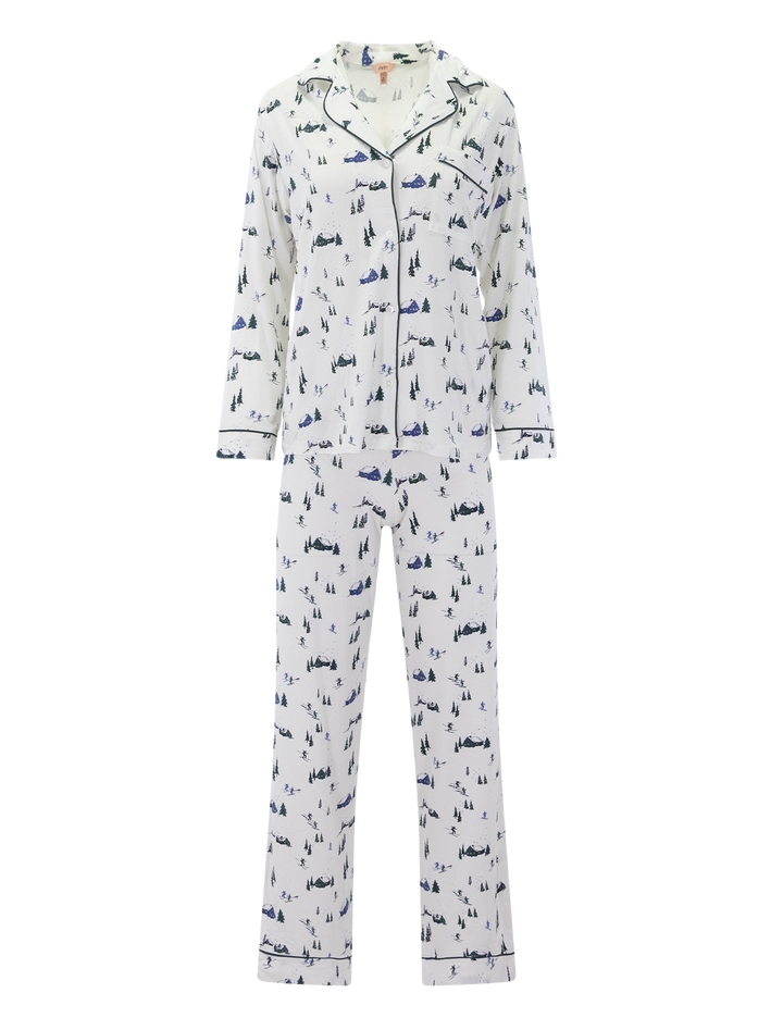 gisele long pj ribbon set in ski chalet