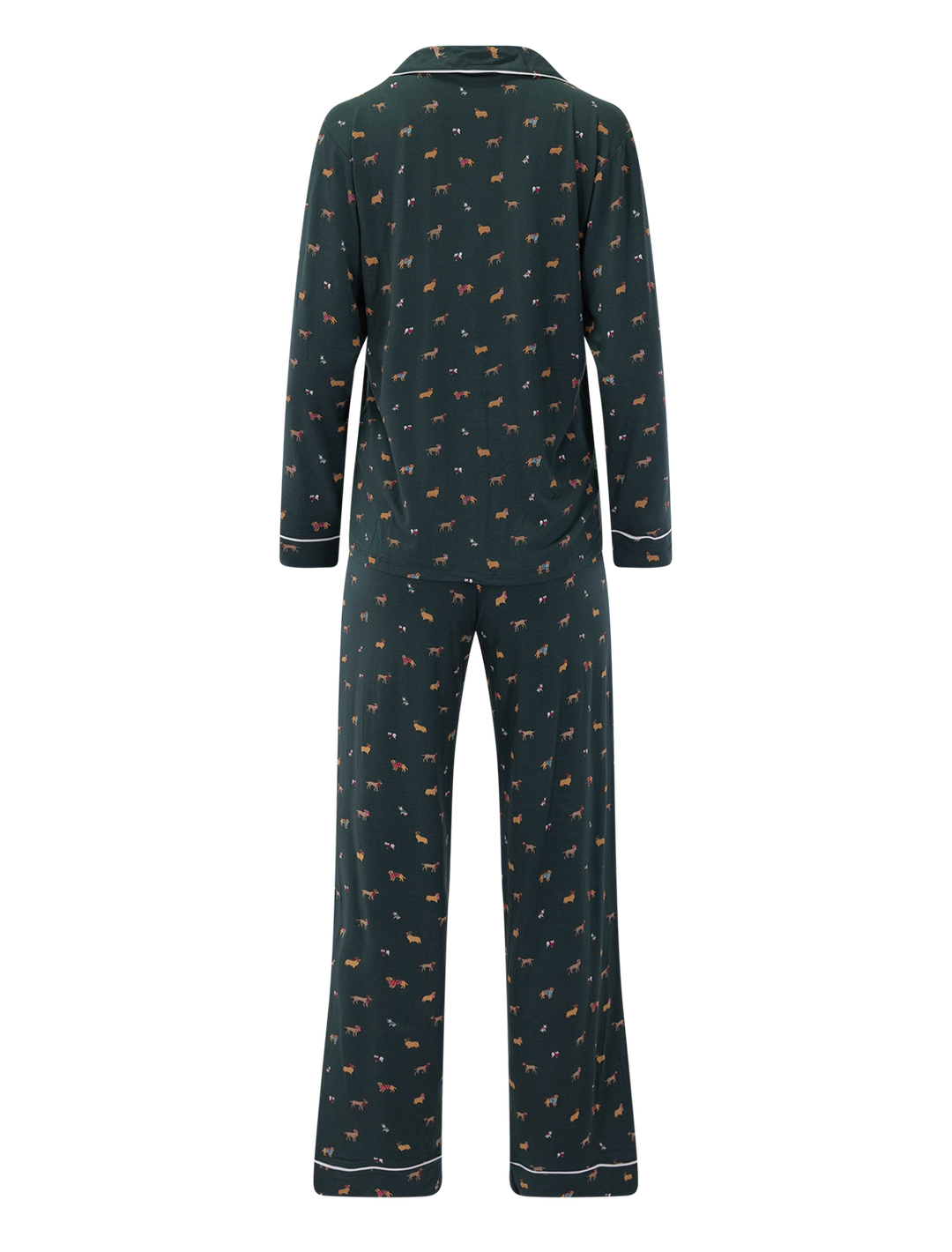 gisele long ribbon pj set in holiday dogs pine and ivory