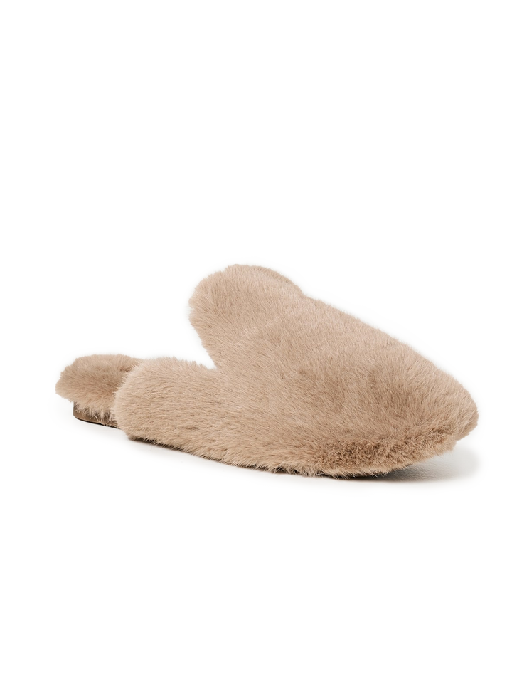plush mule slipper in toffee