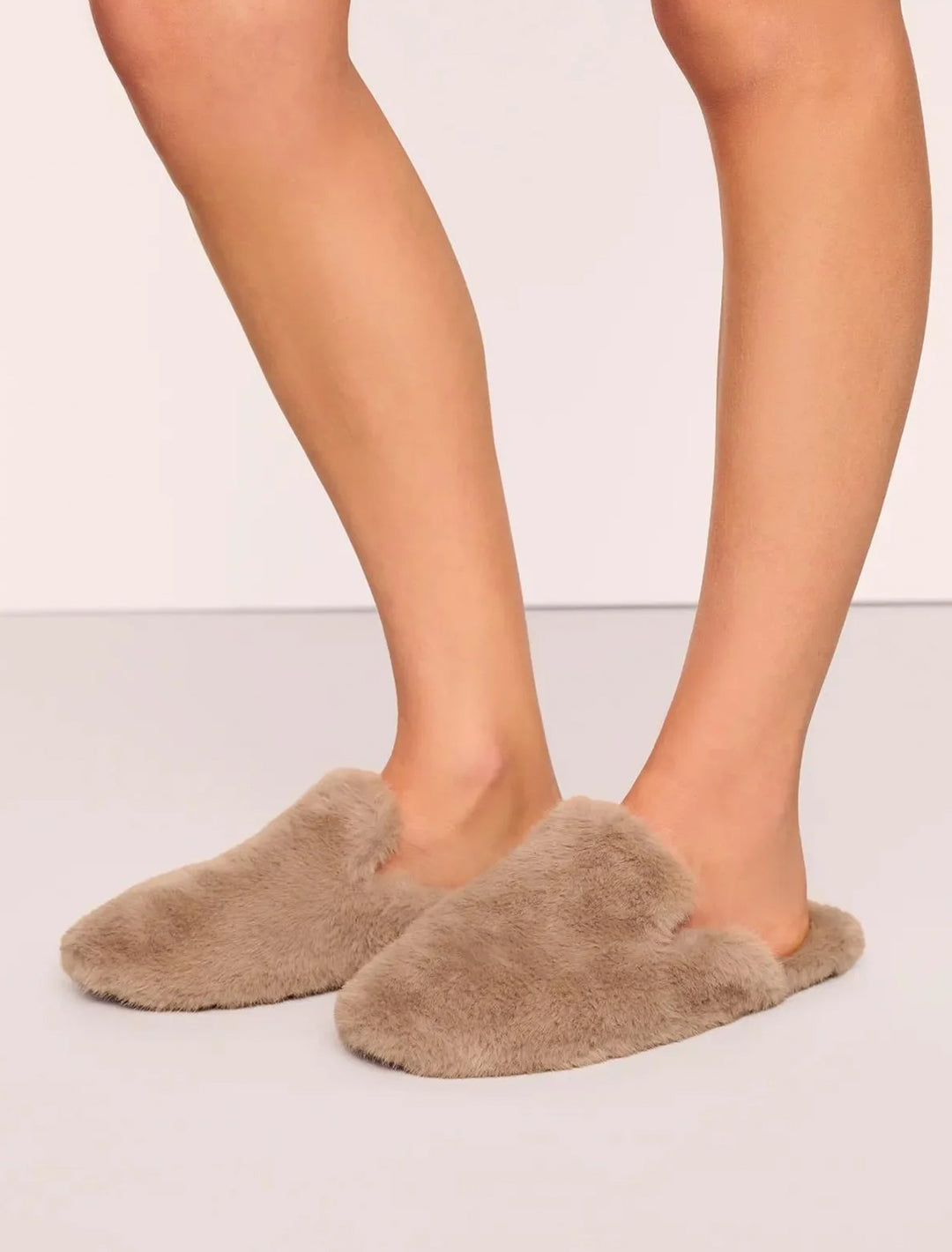 plush mule slipper in toffee