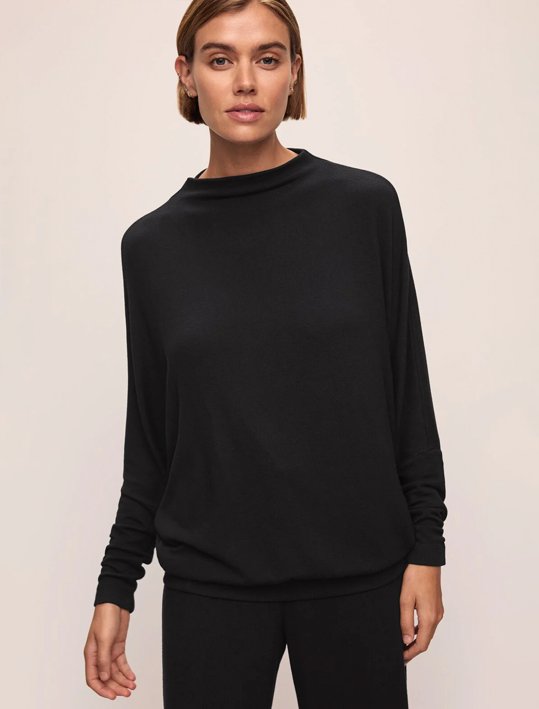 cozy time mock neck pullover in black