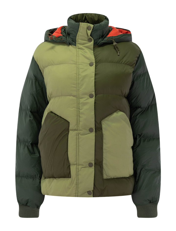 the down polar puffer in army colorblock