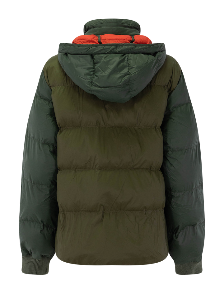 the down polar puffer in army colorblock