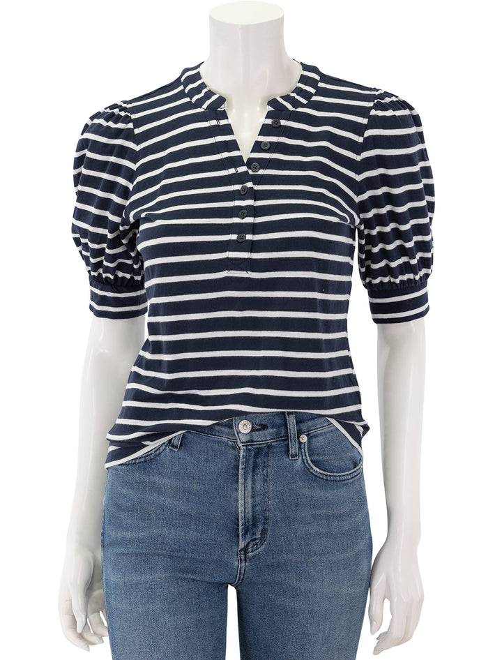 jewel top in navy and ivory stripe