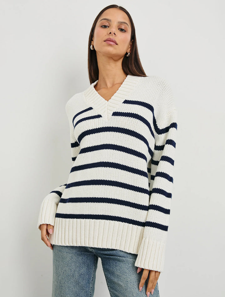 penny sweater in ivory and navy stripe