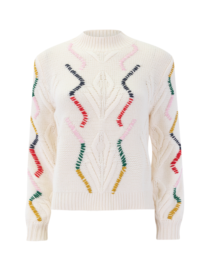 overstitch cable turtleneck in cream multi