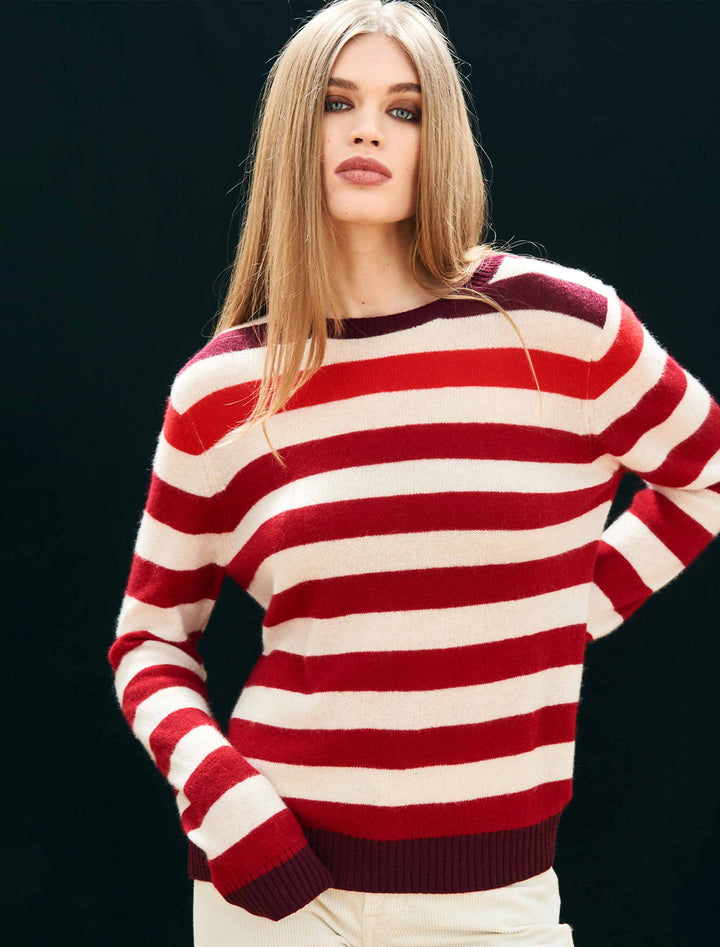 cashmere gradient stripe crewneck in red