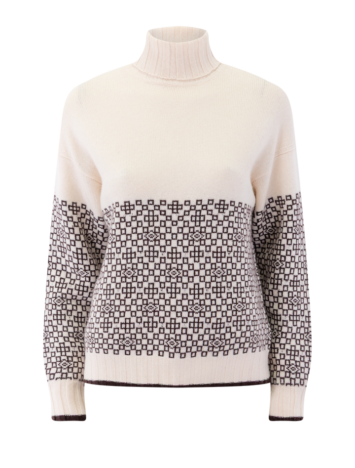 shadow roll collar sweater in wheat and hickory