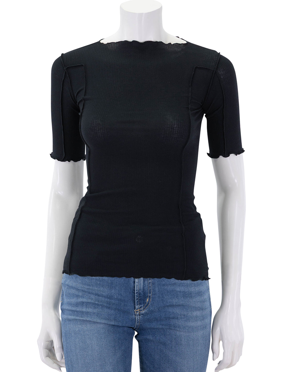 front view of omato 3/4 sleeve tee in black