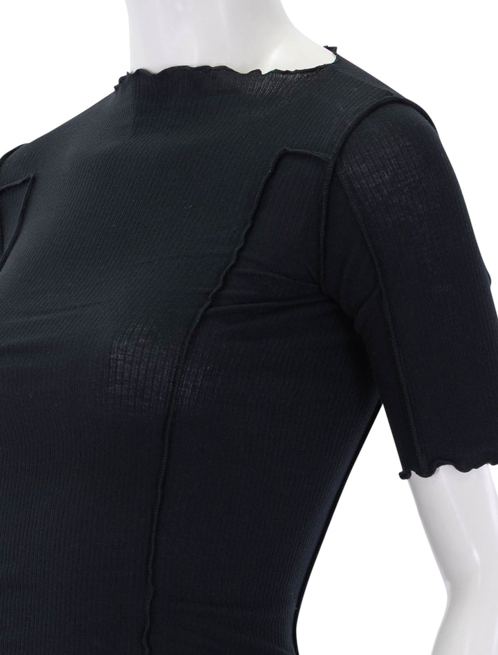 close up view of omato 3/4 sleeve tee in black
