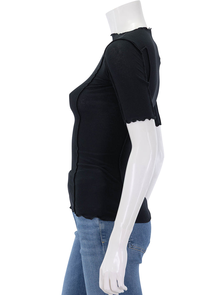 side view of omato 3/4 sleeve tee in black