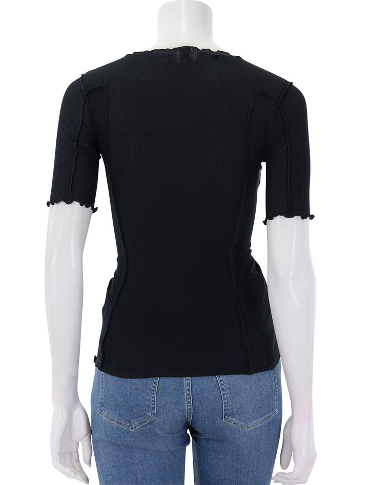 back view of omato 3/4 sleeve tee in black