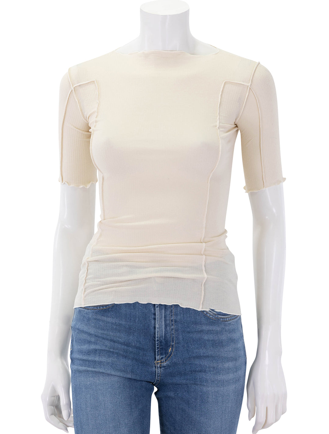 front view of omato 3/4 sleeve tee in off white