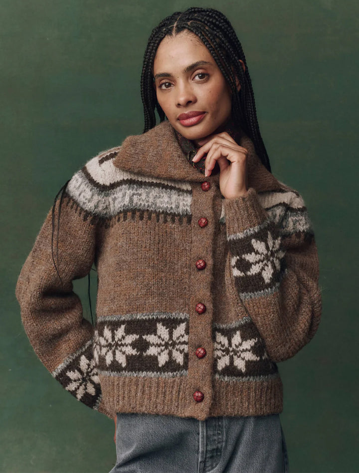 nordic scholar cardigan in hickory fair isle