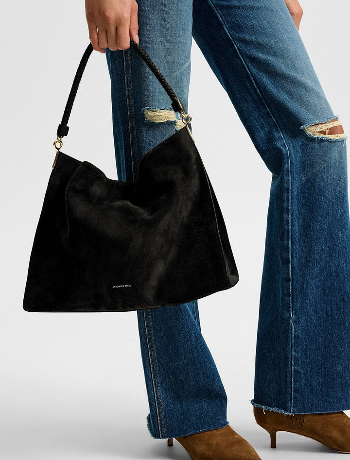 suede vida hobo in black
