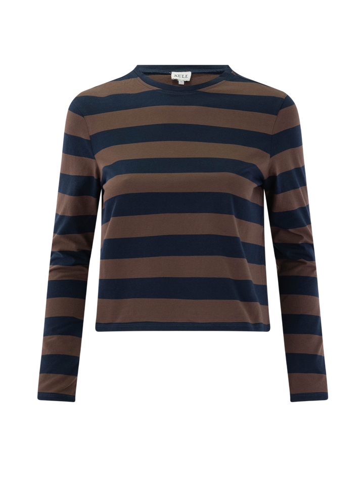 venice long sleeve tee in coffee and navy stripe