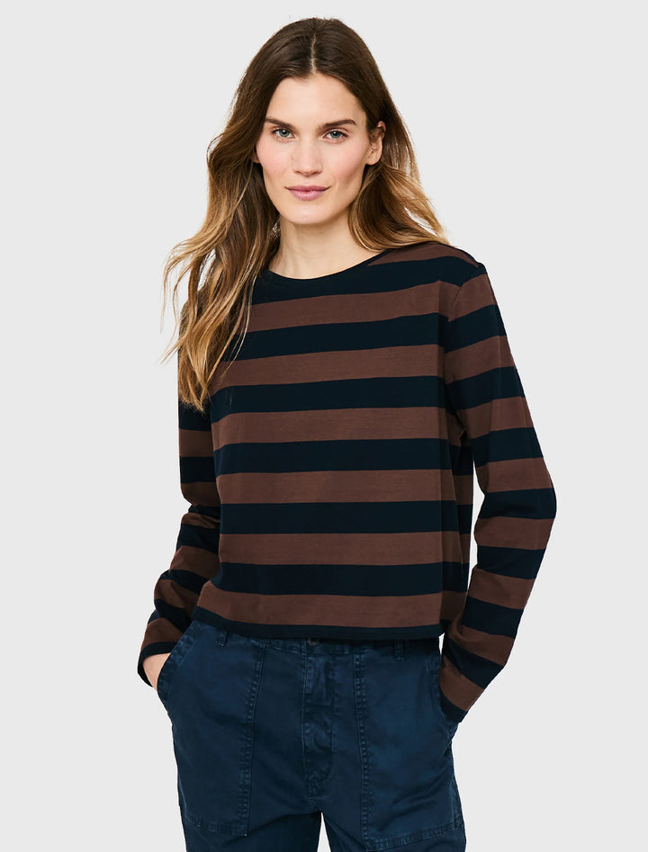 venice long sleeve tee in coffee and navy stripe