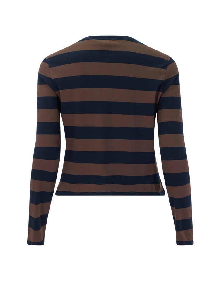 venice long sleeve tee in coffee and navy stripe