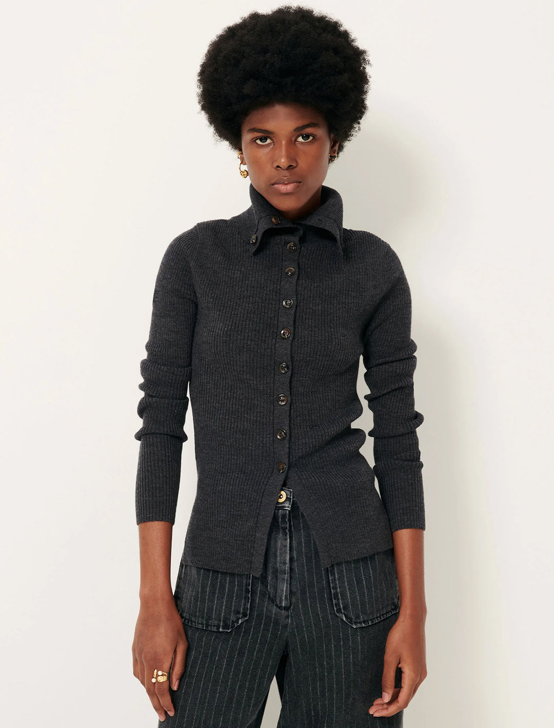 shimoteka button turtleneck in graffit
