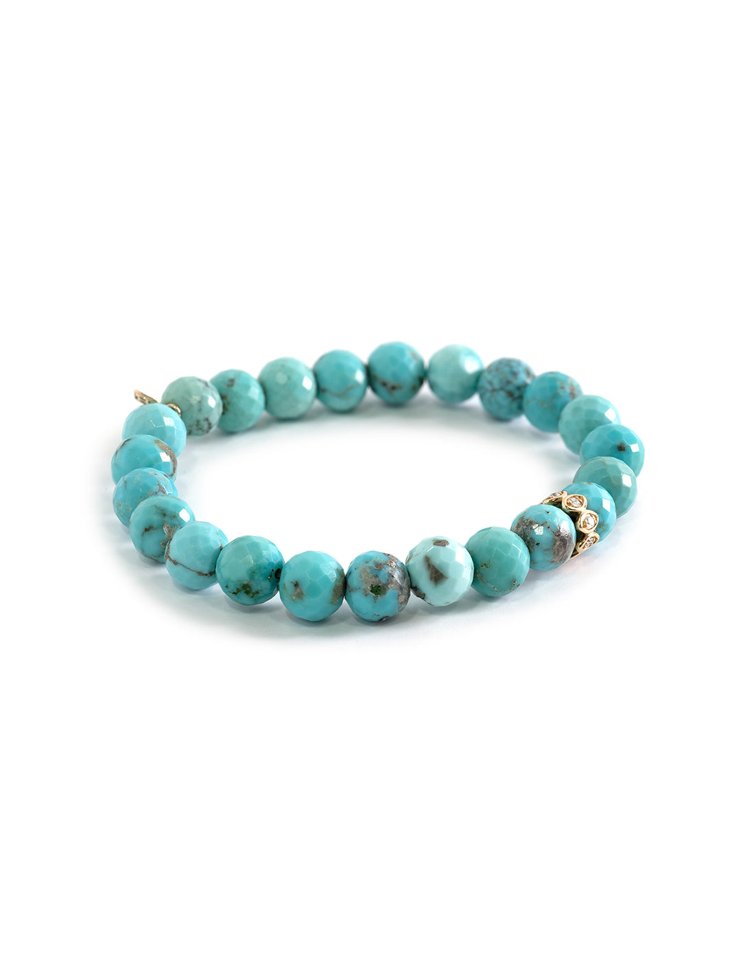 turquoise faceted round beaded bracelet wtih 8mm marquise evil eye rondelle