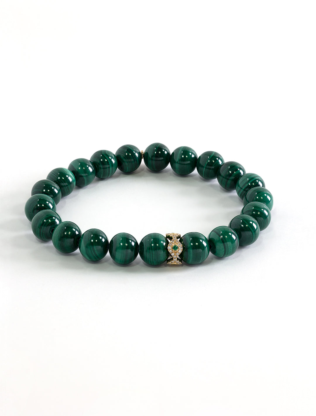 malachite smooth round beaded bracelet with 8mm evel eye rondelle