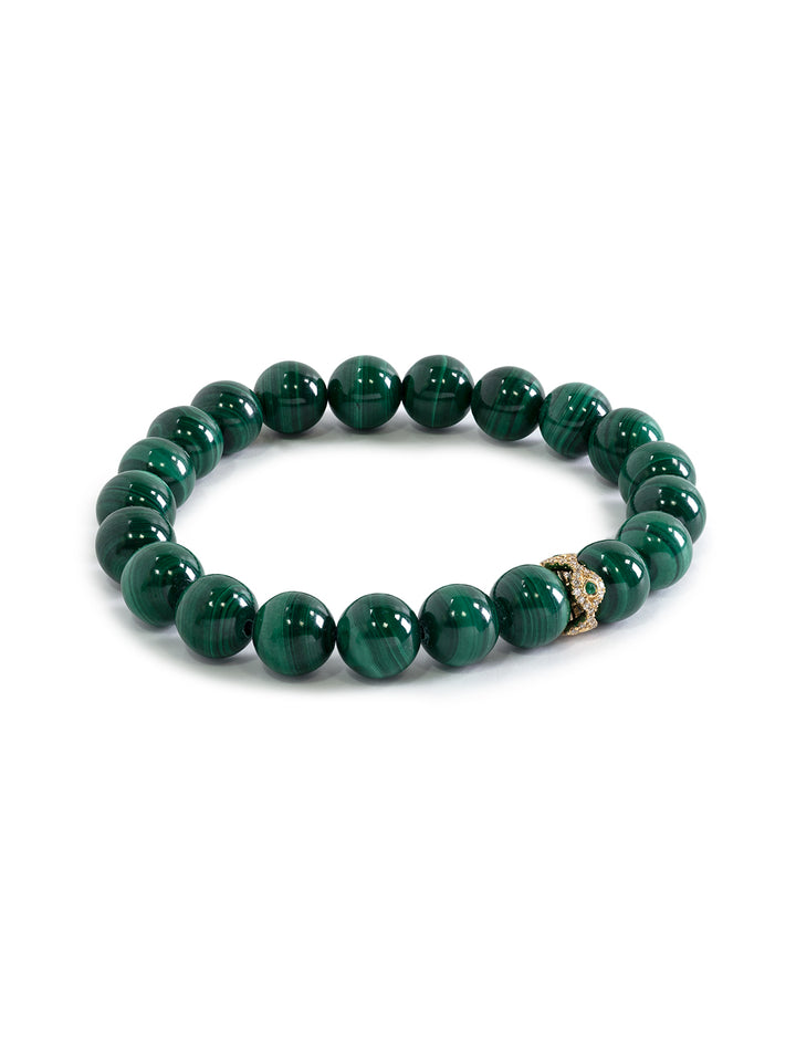 malachite smooth round beaded bracelet with 8mm evel eye rondelle