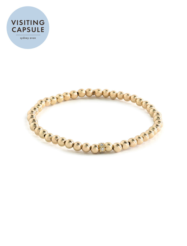 14k yellow gold round beaded bracelet with 4mm diamond rondelle