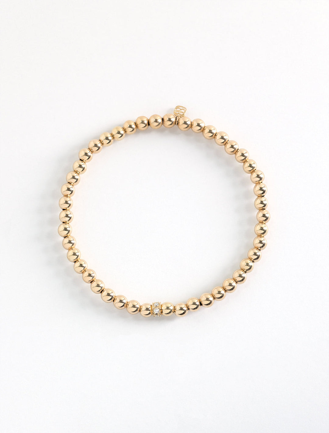 14k yellow gold round beaded bracelet with 4mm diamond rondelle